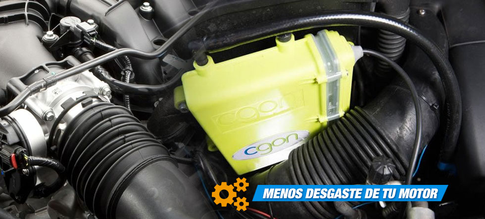 Funcionamiento del Sistema de Hidrógeno Vehicular para vehículos Cgon, conversión de agua en hidrógeno que es alimentado al motor, mezcla de hidrógeno y combustible se quema más fácilmente, se eliminan las partículas contaminantes